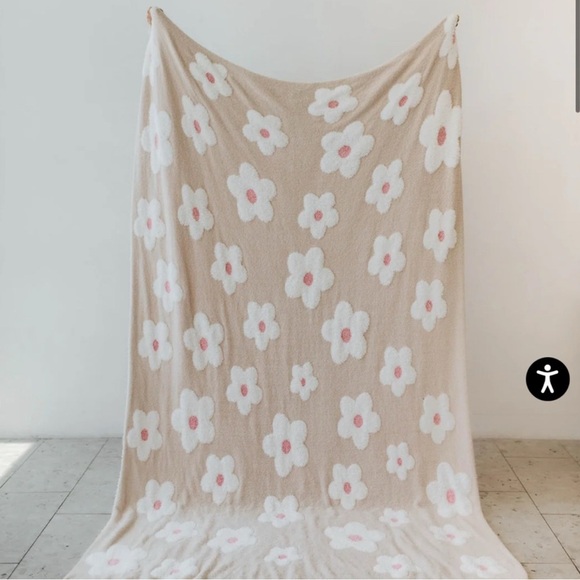 Staykation Other - Floral Beige and White Throw Blanket
